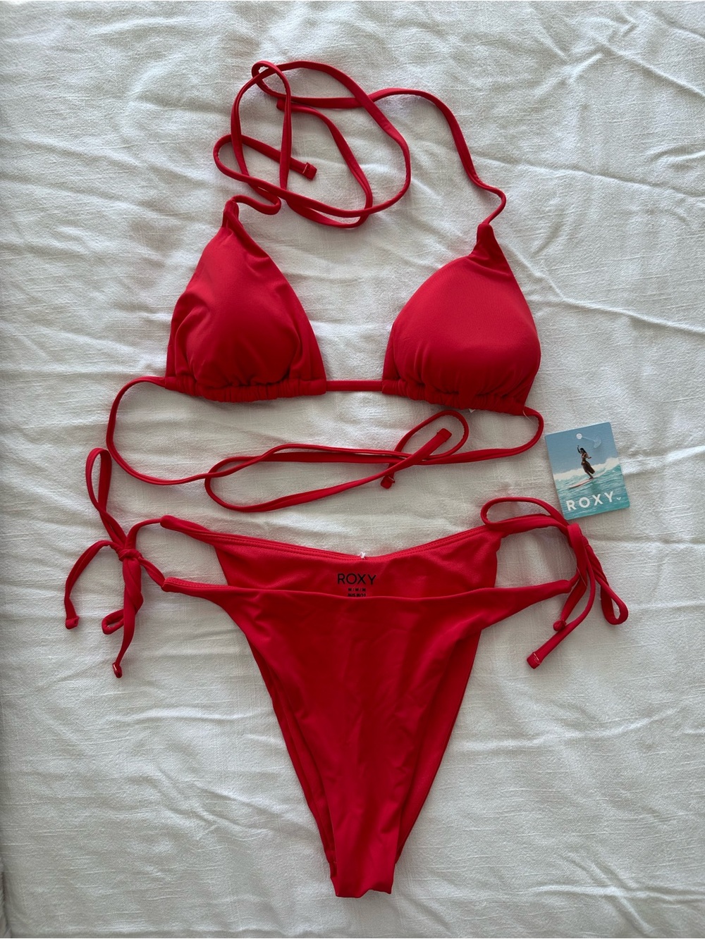 Roxy Women's Bright Red Tie-Side Triangle Bikini